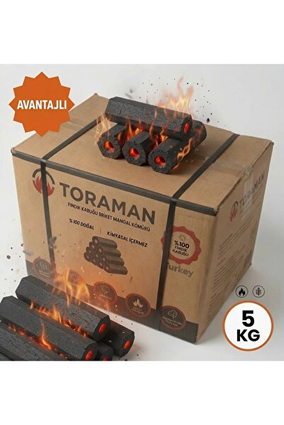 TORAMAN Fındık Kabuğu Briket Mangal Kömürü 5 Kg - Dumansız - Uzun Yanma