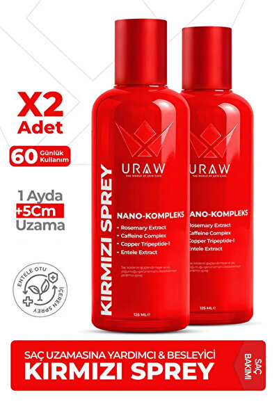 Uraw Kırmızı Sprey 2’li Set | Saç Uzamasını Destekleyici & Güçlendirici Bakım...