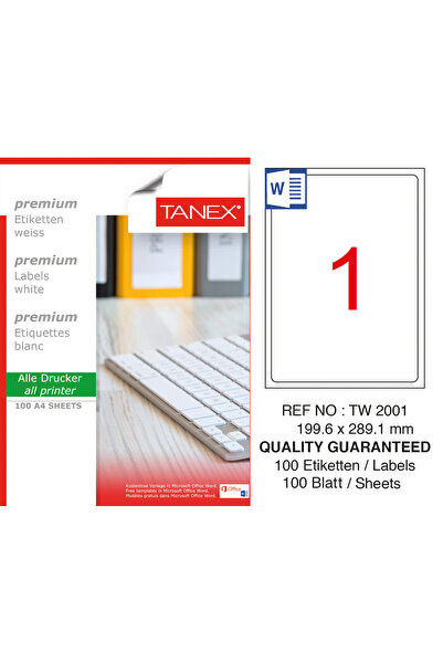 Tanex Tw-2001 Lazer Etiket 199x289 Mm 100 Adet