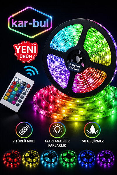 kar-bul Rgb 5 Metre Şerit Led Kumandalı 20 Renk Seçenegi Iç Mekan