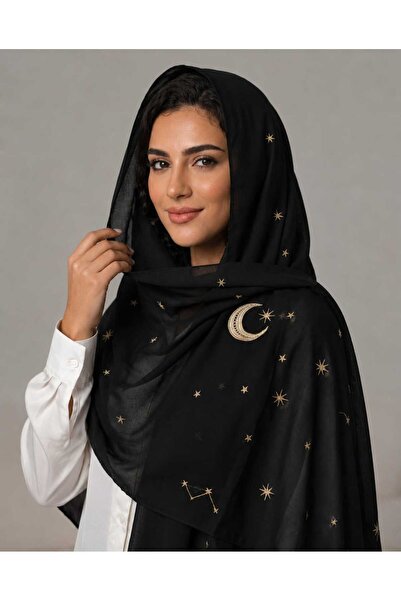 Veil Designer طرحه ليالي الوان اسود طبقتين بتطريز علي كامل الطرحه نجوم و هلال...