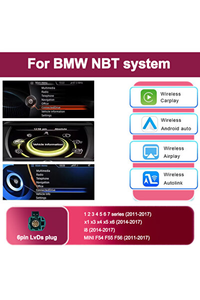 Choice1 نظام NBT اللاسلكي CarPlay وAndroid Auto لسيارات BMW الفئة 1 و2 و3 و4 ...