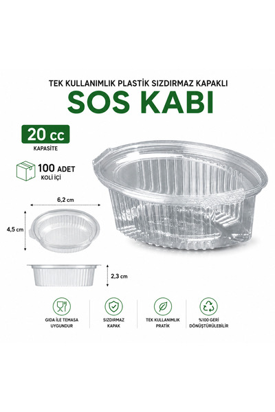 Tek Kullanımlık Plastik Sızdırmaz Kap, Kapaklı Sos Kabı 20 cc (100 Adet)