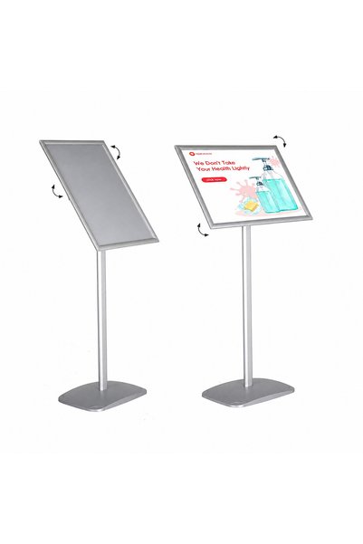 reklam etkisi Ayaklı Menü Panosu Dekoratif Alüminyum Gönye Köşe A2 (42 × 60 cm) - Gümüş Yatay/Dikey Döndürülebilir