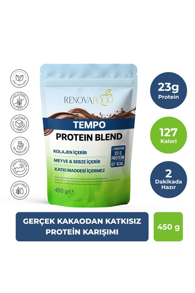 Tempo Protein Çikolatalı Kolajen & Pre-Probiyotik Yüksek Lifli Protein Karışımı 450g