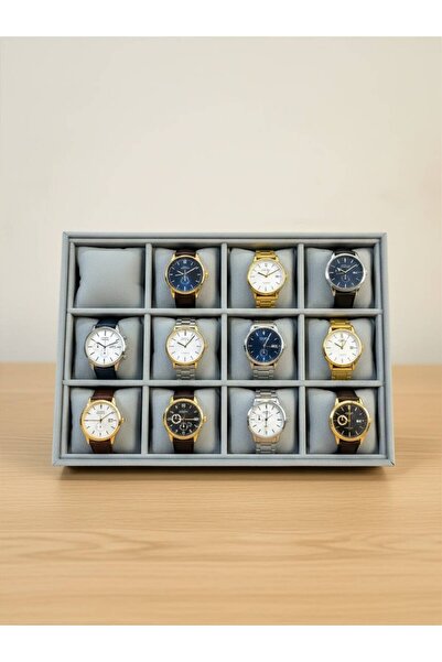 İmpala Kutu Watch and Jewelry Stand with 12 Compartments, Suede Fabric Coveri...