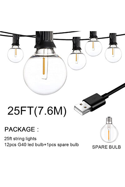Choice 25ft(7.6m) 30m 15m 7.6m USB LED Lights 5V 1W G40 Plastic Bulb Outdoor ...