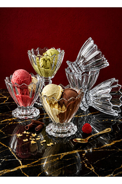 çukurova home Glass Ice Cream Bowl with Stand - Snack Bowl (180ml) 6 Pieces