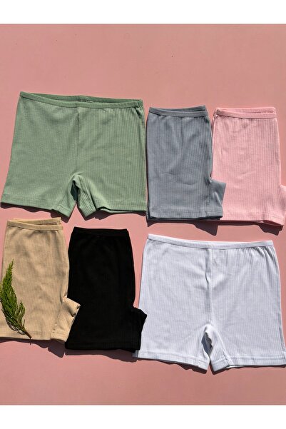 LEYNA BUTİK Women's Corduroy 6 Pieces Cotton Lycra Women's Shorts (Pink-Black...