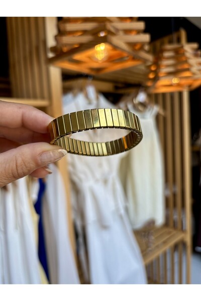 Gözde Tasarım Butik سوار بمشبك فولاذي مرن بتفاصيل نجمة ذهبية ذهبية