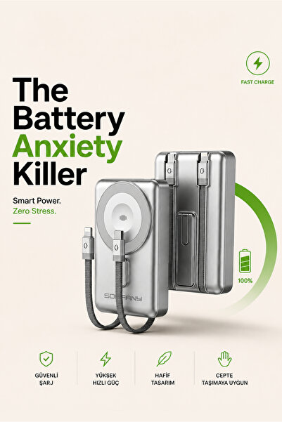 Soffany 22.5W Hızlı Şarj PD Magsafe Powerbank 10000 mAh Kablolu Hızlı Taşınab...
