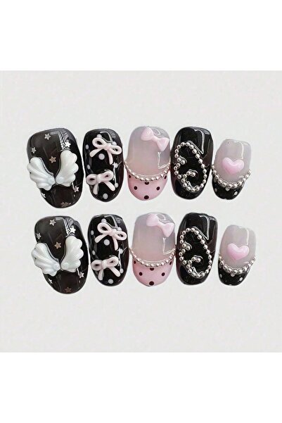 Choice ATDX-XS 10pcs Pure Hand Pressed Short Circular Nail Art, Beautiful Fak...