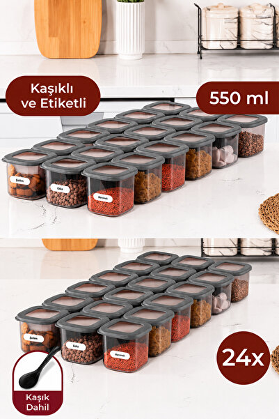 Vienev Labeled Black Spooned Foil Square Food Storage Container Set of 24 0.5...
