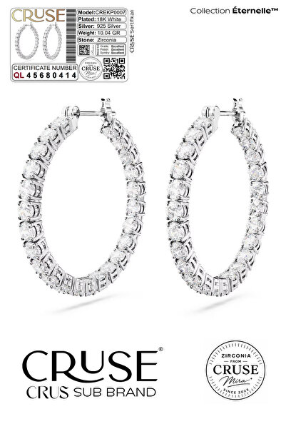 Cruse 925 Ayar Gümüş Éternelle™ Su Yolu Halka Küpe 18 Ayar Beyaz Altın Kaplam...