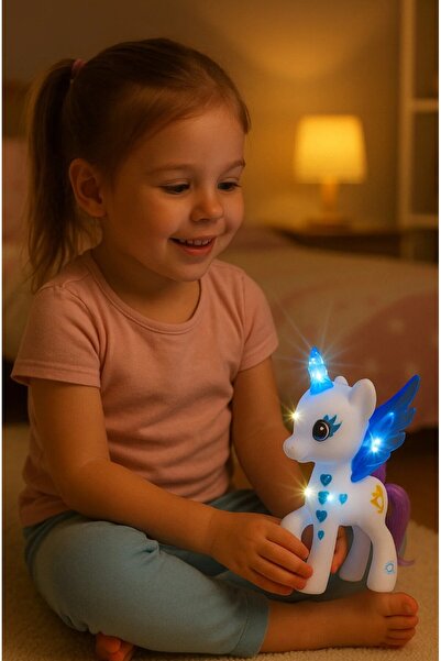 TOYFEST Işıklı Rainbow Unicorn Ponny Figür - 8 CM Beyaz Boynuzlu Model