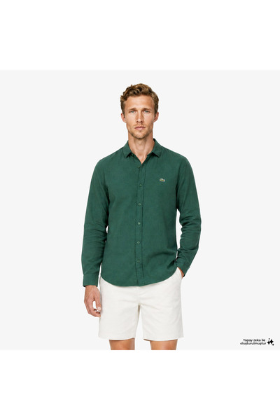 Lacoste Erkek Regular Fit Keten Yeşil Gömlek