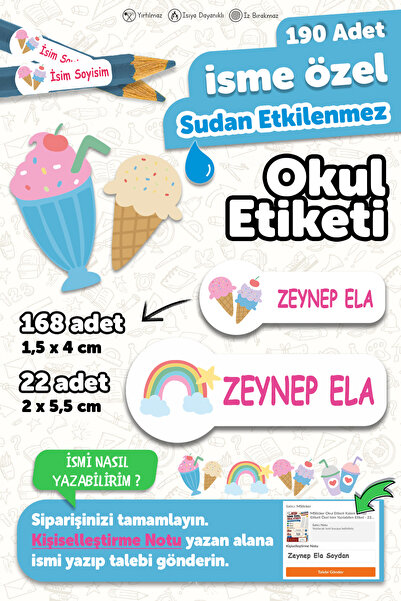 MSticker Okul Etiketi Kalem Defter Etiketi Yaz Temalı Özel Isim Yazılabilen E...