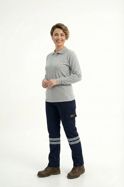ÇİZGİ MEDİKAL Navy Blue 3 cm Double Row Reflective Work Trousers Gabardine Fabric