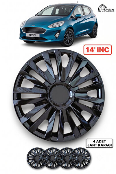 YONGA OTO AKSESUAR FORD FİESTA 14 İnç Jant Kapağı 4'lü Set Piano Black + 4 Am...
