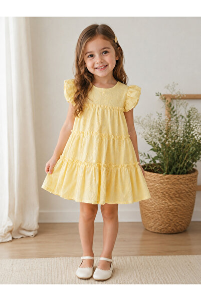 NS Atalier Voile Fabric Girls' Dress 4442 100% Cotton – Pink Ecru Yellow Summ...
