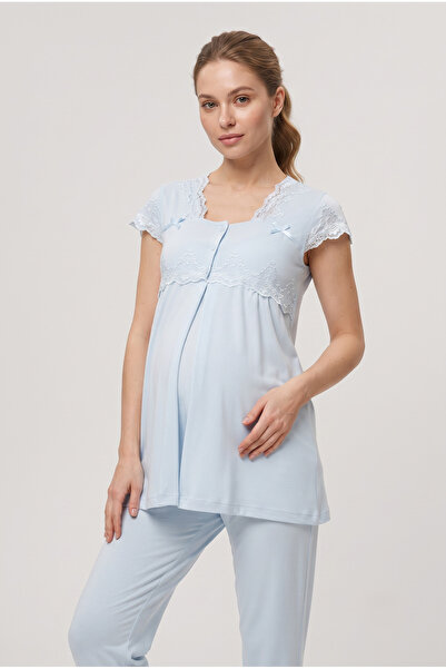 LOHOUSE Women's Blue Lace Special Design Maternity Pajama Set