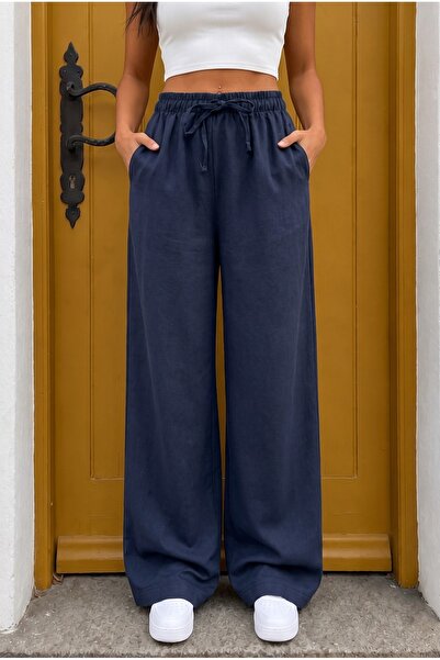 alanora Women's Loose-Fit Linen Trousers with Elastic Waist
