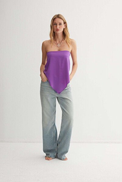 Silk and Cashmere Mor Luna Saf İpek Üçgen Şal