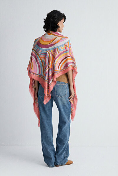 Silk and Cashmere Pembe Jas İpekli Baskılı Pareo Şal 140x140 cm
