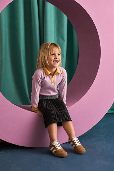 Cigit Pleated Glitter Rubber Detailed Skirt 2-7 Years Black
