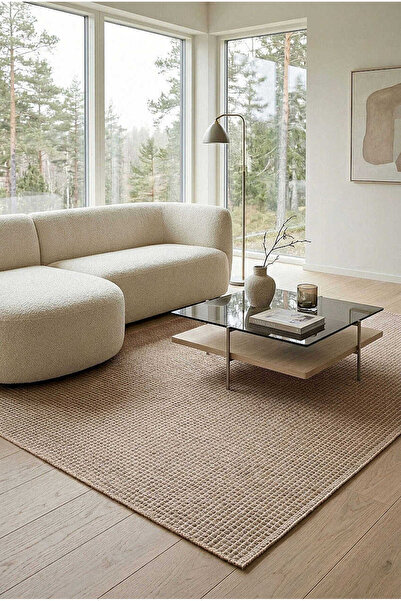 Frenda Divan Şönil Pamuklu Tek Renk Desensiz Kilim Halı Hr-4501 Bej