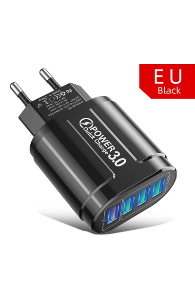 Choice شاحن سريع QC3.0 أسود من الاتحاد الأوروبي بقوة 48 وات، 4 منافذ USB، معي...