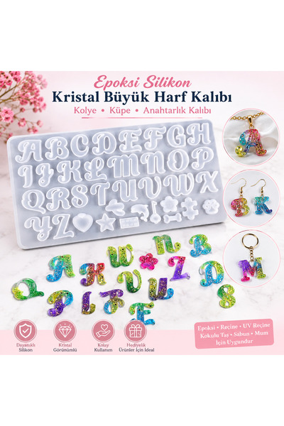 Şenhomee Epoksi Silikon Kristal Büyük Harf Kalıbı Kolye Küpe Anahtarlık