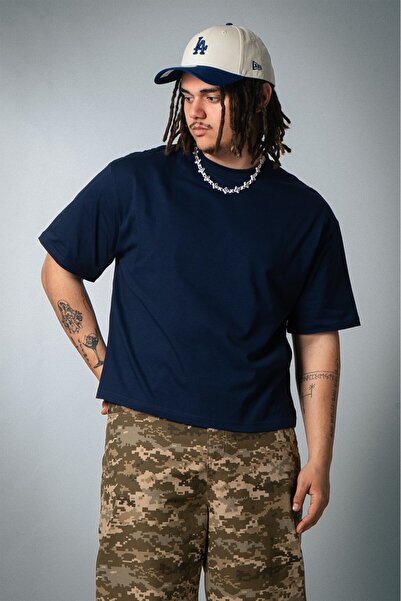 Crupt Studio Tricou bărbătesc crop boxy, albastru marin, neterminat