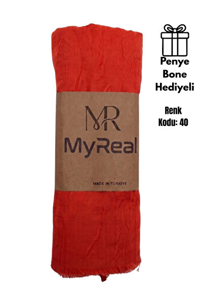 MyReal Bamboo Kraş Shawl Orange - Non-Ironing Natural Texture (90X200 cm)