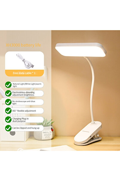 Choice مصباح مكتبي أبيض قابل لإعادة الشحن عبر منفذ USB، مزود بخاصية حماية الع...
