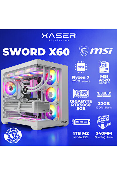 XASER Sword X60 Ryzen 7 5700X /32GB RAM/ 8GB RTX5060/ 1TB M.2 SSD /Sıvı Soğut...