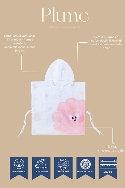 Plume Ceramic Home 100% Cotton Printed Double Layer Muslin Poncho - 45X45