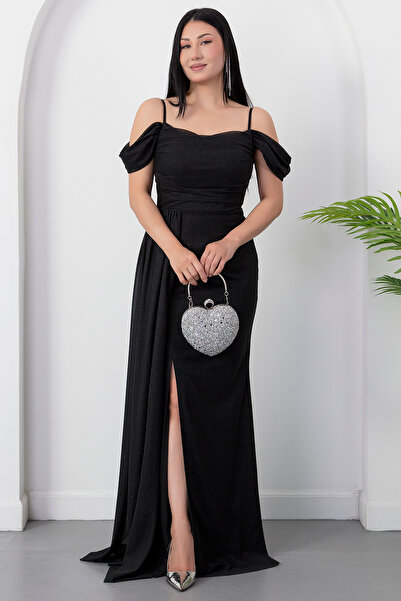 PULLIMM Low Sleeve Long Glitter Tulle Evening Dress 39433
