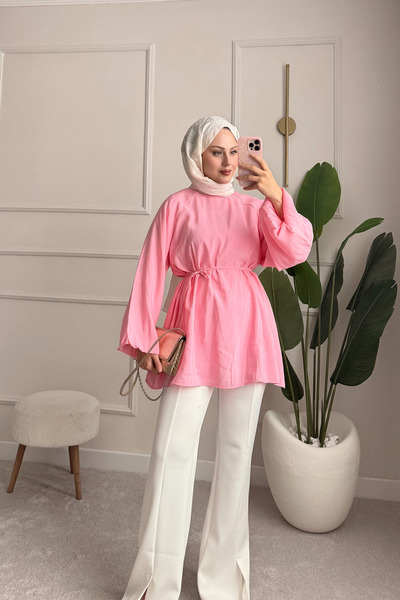 ensade Aura Balloon Sleeve String Tie Summer Tunic - Comfortable Cut Hijab Tu...