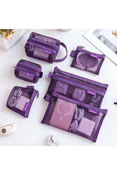 Choice purple 6pcs 6pcs Transparent Mesh Storage Bag Data Cable Digital Bag C...