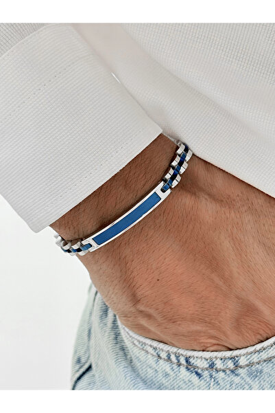 FERRO Navy Blue and Silver Steel Men's Bracelet Frj10155A-L 2 Year Warranty G...
