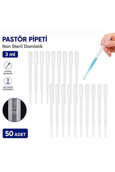 Labolist Pastör Pipeti Non Steril Damlalık 3 ml Plastik 50 Adet