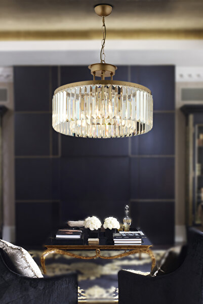 Apliqa Kanvas 45'Lik Eskitme Kristalli Taşlı Modern Tasarım Kristal Salon Avize