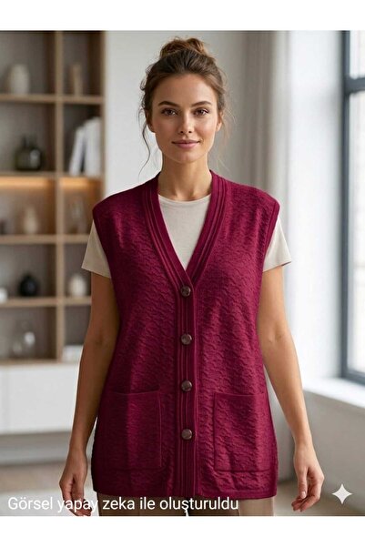 restinatriko Women's Buttoned Knitwear Mother's Vest Plus Size with Pockets R...