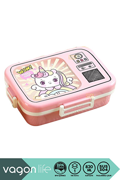Vagonlife Bento 820ml Lunchbox Sevimli Dostlar Tek Katlı 3 Bölmeli Paslanmaz ...