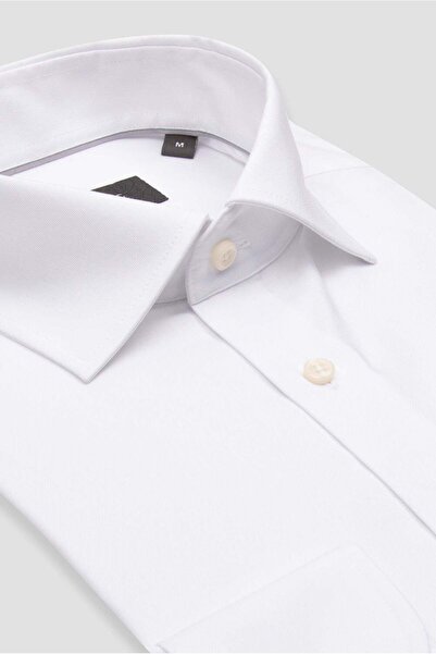 Abbate Fabio Non Iron Twill Pamuklu Comfort Fit Beyaz Klasik Yaka Erkek Düz Gömlek