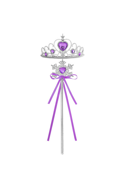 Choice PUrpleSnowflake02 Kids Rhinestone Tiara Crown and Magic Wand with Glit...