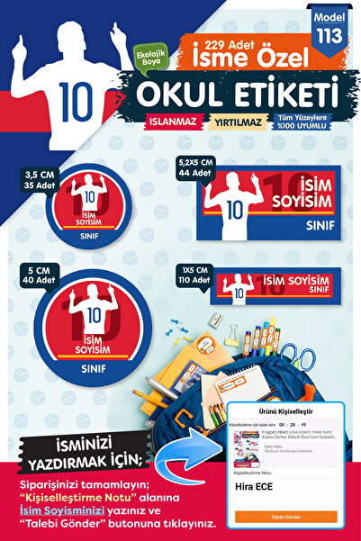 t tuğset etiket Okul Etiketi Messi  Temalı Kalem Defter Etiketi Özel İsim Yaz...