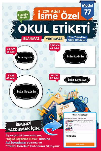 t tuğset etiket Okul Etiketi Kalem Defter Etiketi Özel Isim Yazılabilen Etike...
