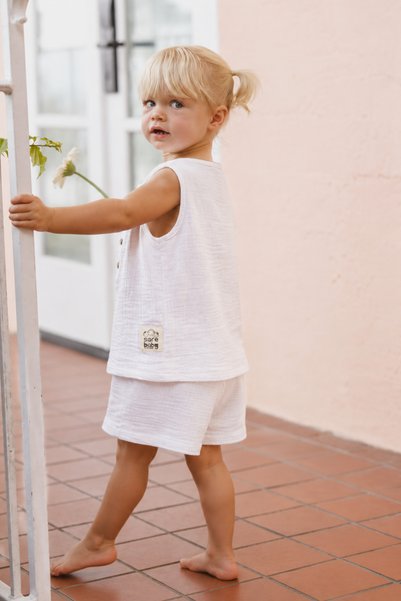 Sarebaby Muslin Sleeveless Summer Baby Set Ecru Color